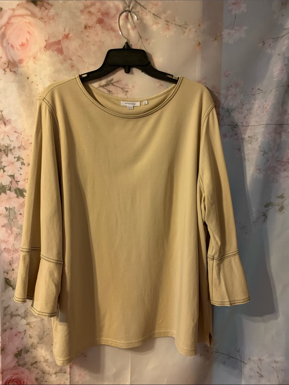 Chico's Cream Bell Sleeve Cotton-Blend Long Sleeve Tee